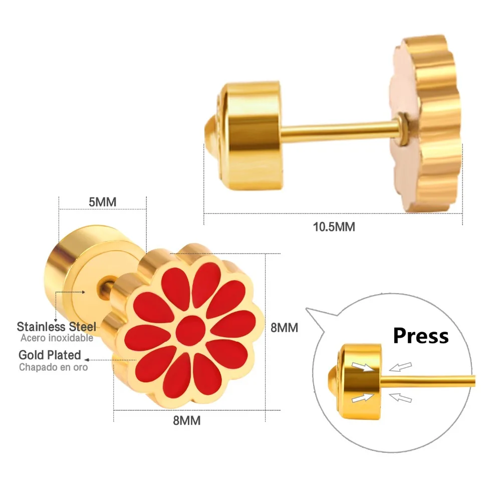 Роскошные стальные серьги нового цвета/цветок красного цвета, Размер 9 мм, серьги-гвоздики из нержавеющей стали для женщин/девочек/детей, ювелирные изделия, подарок
