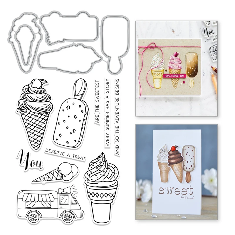 

YaMinSanNiO Ice Cream Truck Metal Cutting Dies Popsicle Scrapbooking Stamps and Dies For Making Decoration Card Craft Stencils