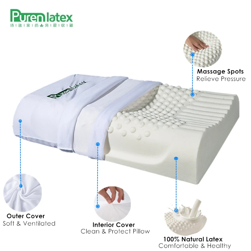 

PurenLatex 60x40 Thailand Pure Natural Latex Pillow Remedial Neck Protect Vertebrae Health Care Orthopedic Pillow Slow Rebound