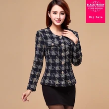 Модный бренд весна осень плед твид маленький ароматный шерстяной пальто женский аристократический темперамент маленькое пальто w1957