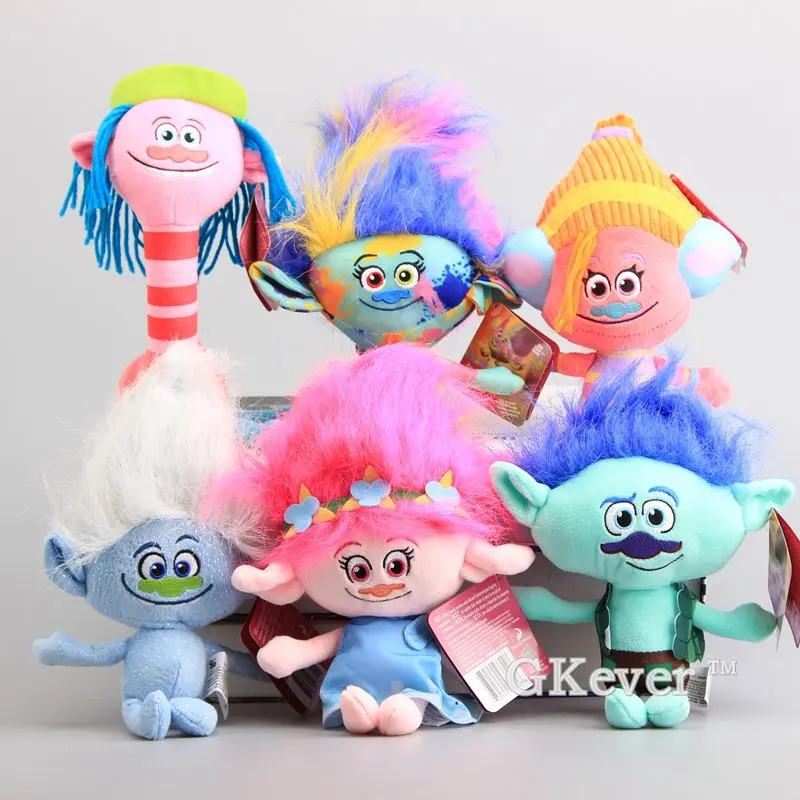 

Cartoon 6 Pcs/Set Trolls Plush Toys Magic Hair Cooper Poppy DJ Suki Harper Guy Diamond Branch Soft Stuffed Dolls Kids Present
