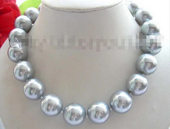 

Eternal wedding Women Gift word 925 Sterling 43-44CM real natural big 10-11MM Natural Gray Round Sea Shell