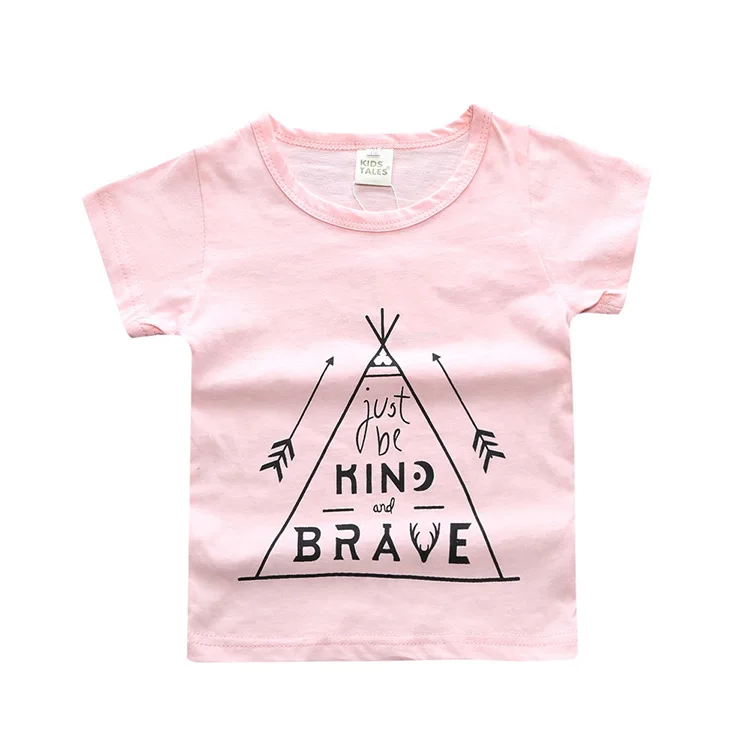 Летняя футболка для маленьких девочек детская одежда с короткими рукавами хлопковые футболки унисекс, топы с принтом букв, одежда для мальчиков детские футболки - Цвет: as pic show