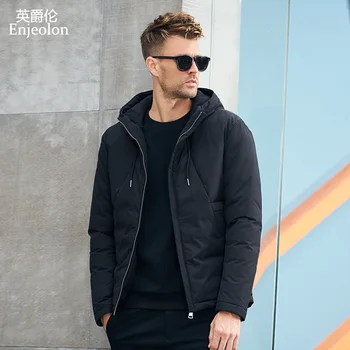 

Enjeolon Brand Winter Hoodies Thick Jacket Men Cool Hooded Cotton Parka Coat Black Thick Quilted jacket Coat 3XL Men MF0710
