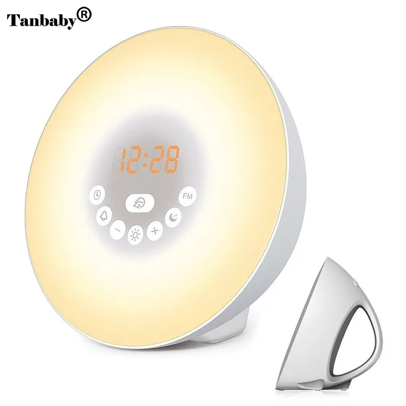 

7 Color LED Wake Up Light Digital Alarm Clock Sunrise Simulation Nature Sounds FM Radio Touch Display Table Night Lamp