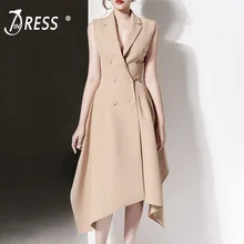 INDRESSME 2019 New Notched Collar Double Breasted Sleeveless Asymmetrical Hem A-line Party Midi Dress Khaki INDRESSME 2019 New Notched Collar Double Breasted Sleeveless Asymmetrical Hem A-line Party Midi Dress Khaki