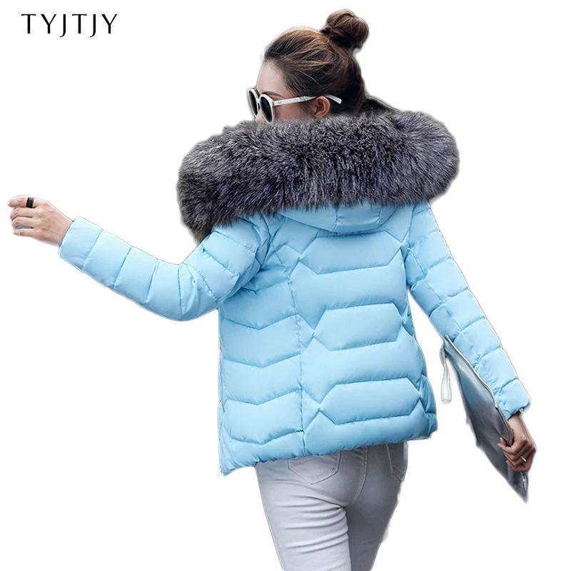 Зимняя женская куртка зимний теплый пуховик женский короткий приталенный меховой воротник большой размер женское пальто куртка