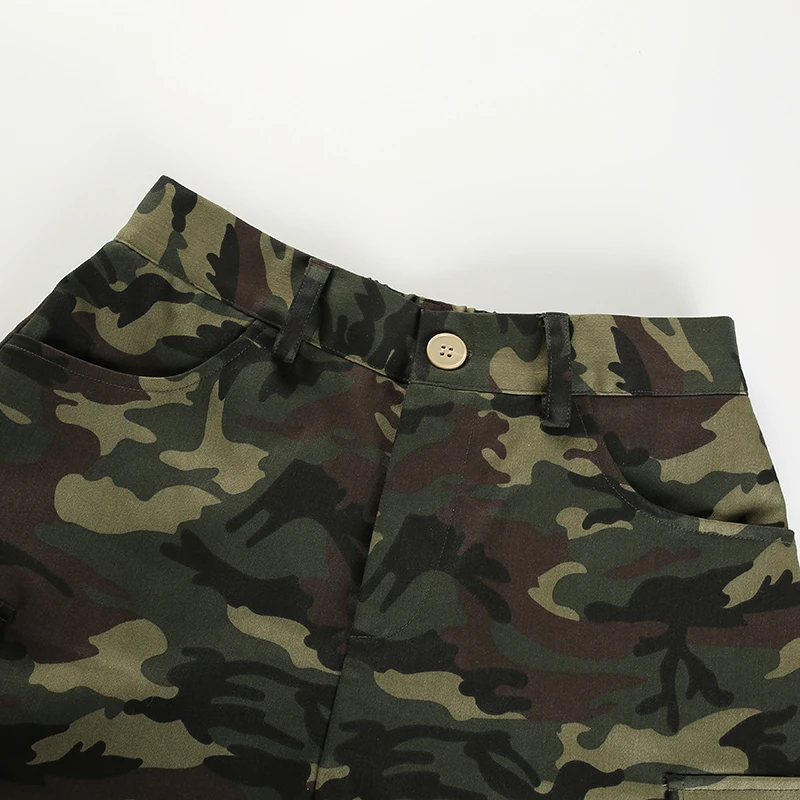 10Sweetown Elastic High Waisted Camo Shorts For Women Army Camouflage Cotton Womens Shorts Summer Short Femme Ete 2018 Streetwear