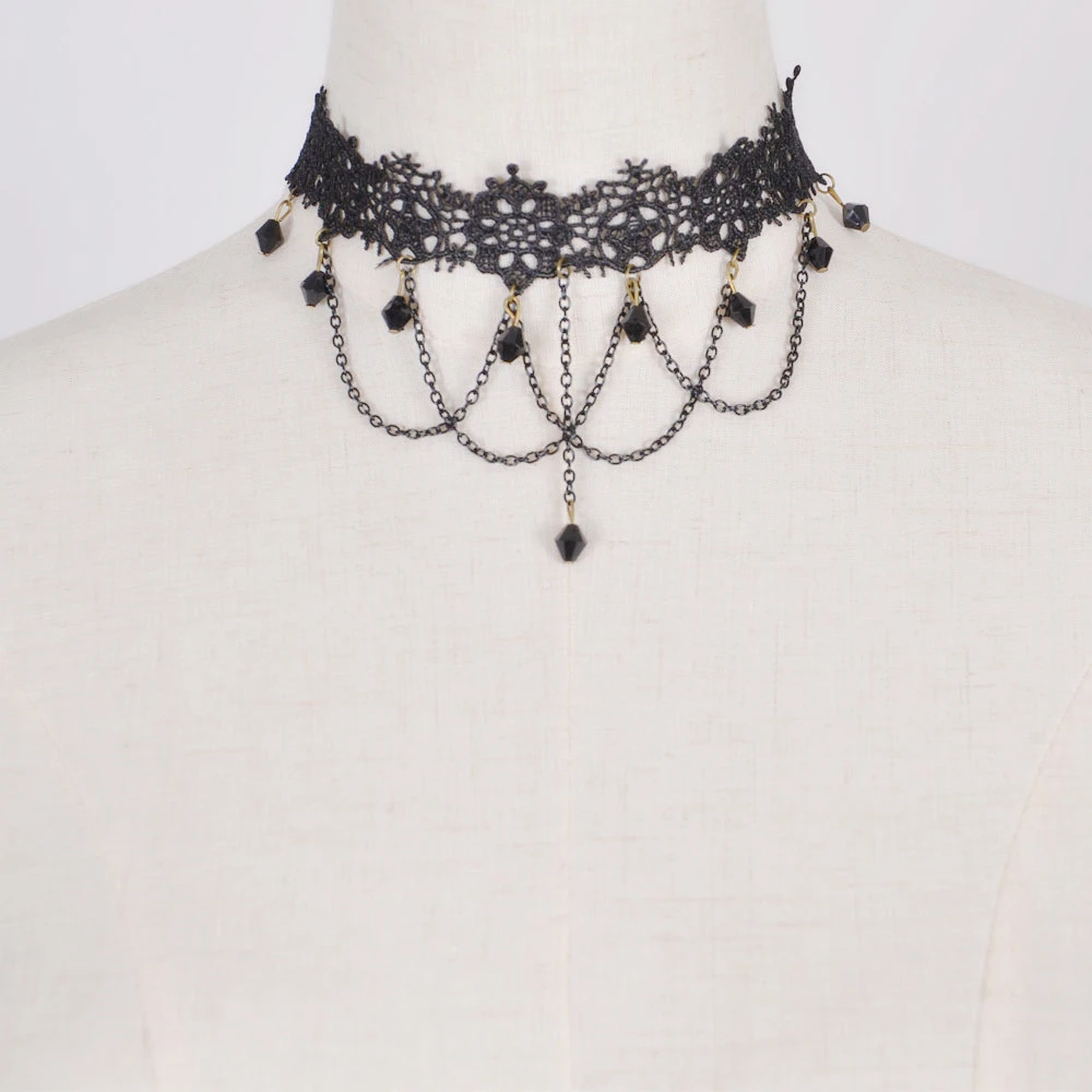 Shunyun 12 UNIDS/LOTE Gargantillas Gótico Negro Cadena Cordón de Flor Sexy Borla Collar Perlas Collares de la Joyería Corta Del Collar de Ganchillo|jewelry crochet|crochet necklacebead necklace - AliExpress