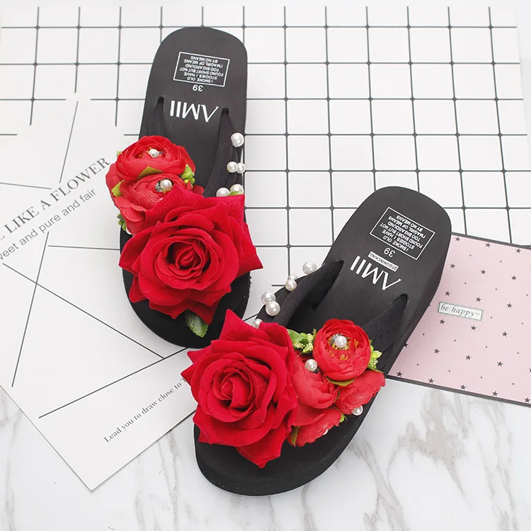 Summer Style Red Rose Flower Sandals Womens Shoes Cheap High Heeled Wedges Buy Platform Flip Flops Slippers Sale Online46