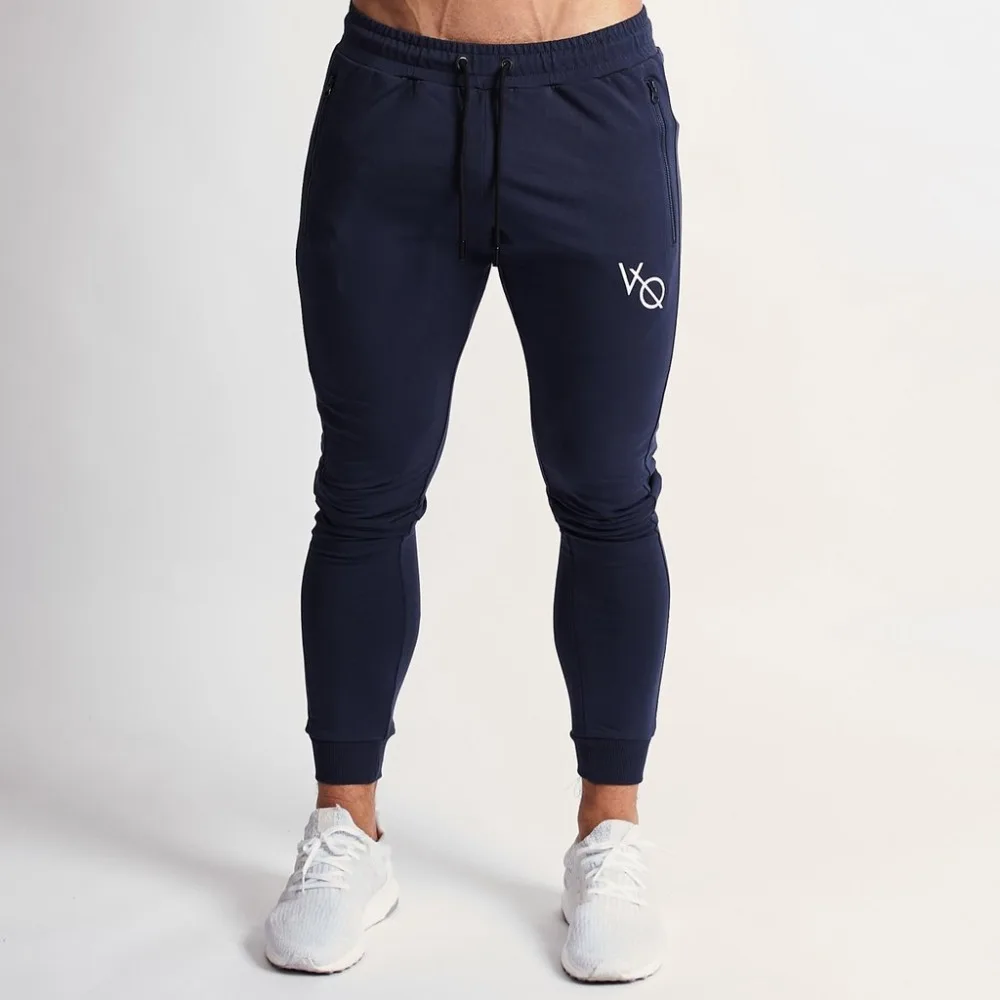 

2019 New Men Pants Gyms Fitness Bodybuilding Jogger VQ Pants Skinny Sportswear Casual Trousers Sweatpants Cotton Zip pocket