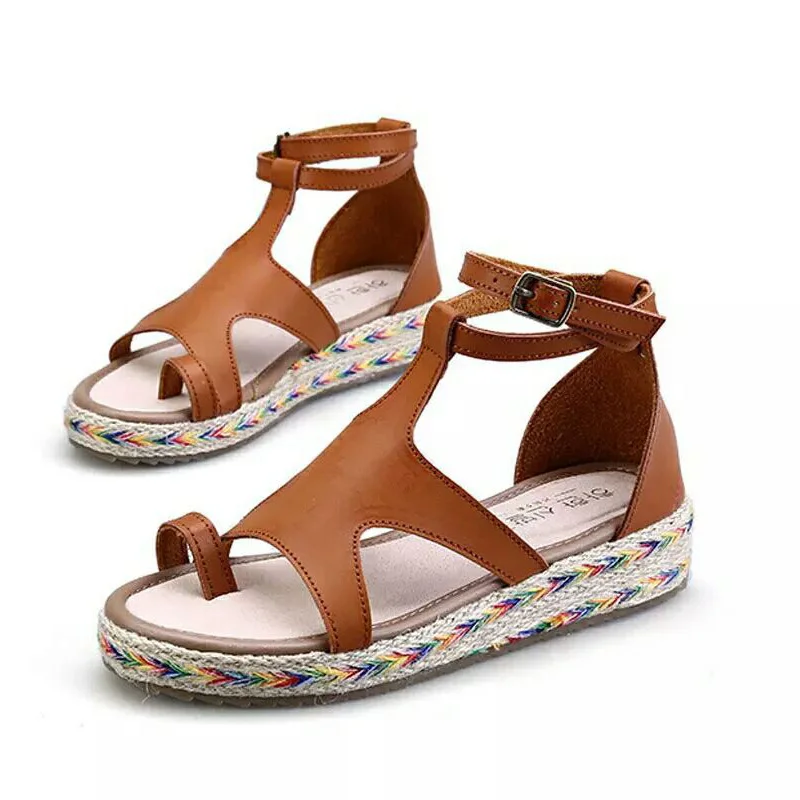 

2019 New Women Comfy Platform Wedge Shoes Peep Toe Straw Sandals for Summer LBY2019