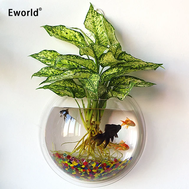 Eworld Acrylic Fish Bowl Wall Hanging Aquarium Fish Tank Aquatic Pet Supplies Pet Products Wall Mount Plant Pot For Home Decor