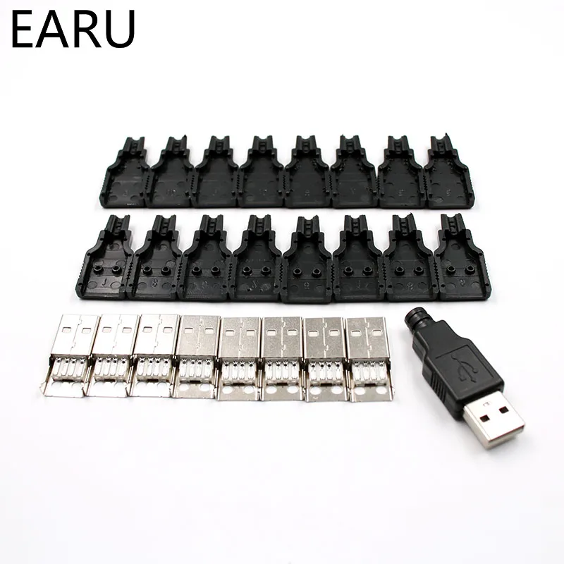 DIY Type A Male USB 4 Pin Plug Socket Connector With Black Plastic Cover Adapter Connect USB 2.0 PCB SDA Data Cable Line DIY Type A Male USB 4 Pin Plug Socket Connector With Black Plastic Cover Adapter Connect USB 2.0 PCB SDA Data Cable Line