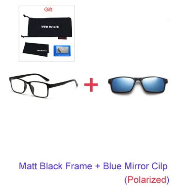 Два Oclock, Гибкие Магнитные солнцезащитные очки, мужские, поляризационные, на клипсах, женские, 7 в 1, ультра-светильник, квадратные очки, 3D оптическая оправа, A2247 - Цвет линз: 1Frame 1 Blue Cilp
