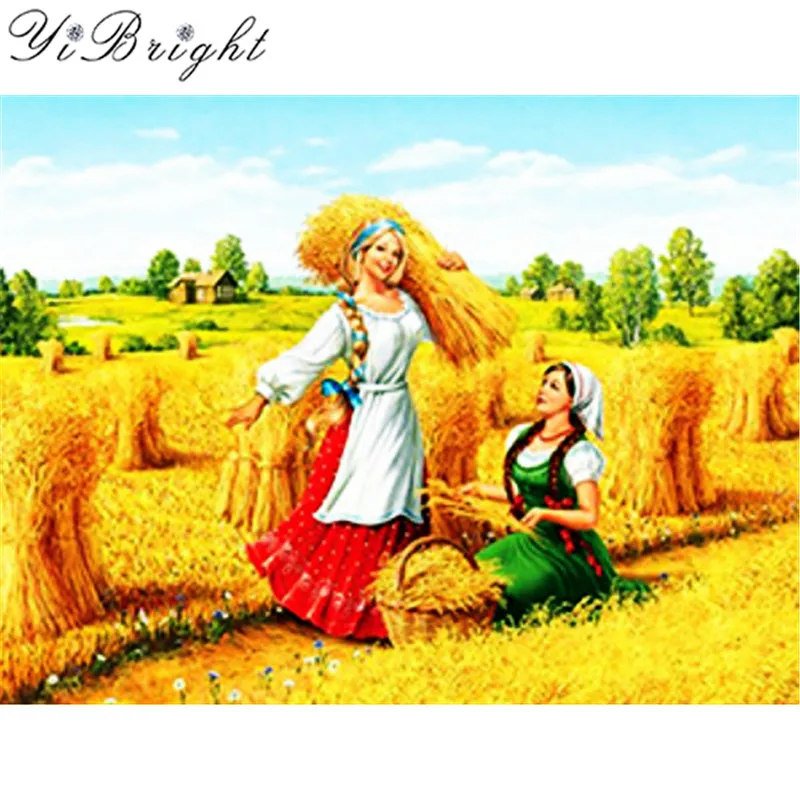 

Golden Wheat 5D DIY Diamond Painting Cross Stitch Scenery Full Square Diamond Embroidery Woman Full Round Mosaic Decor Gift