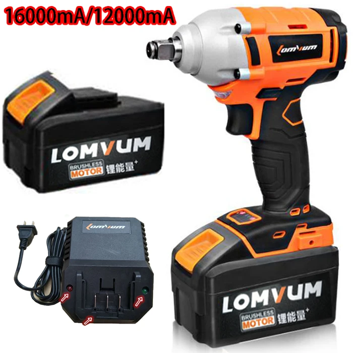 

LOMVUM 16000mA/12000mA Brushless Wrench Wheel Tool Cordless Electrical Impact Wrench Nut Spanner Screw Gun Avvitatore Ad Impulsi