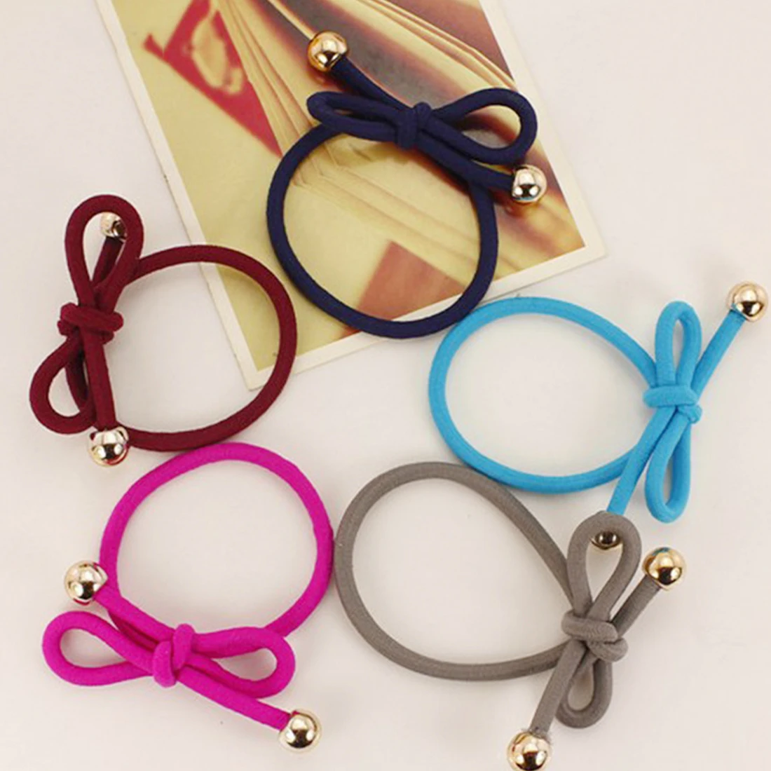 

5pcs Fashion Elastic Hair Band Colorful Hair Tie Rope Bow Ring Rubber Ponytail Holder For Girls Women