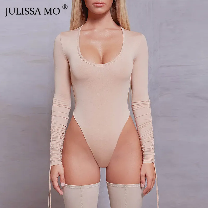 Julissa mo, сексуальное боди с круглым вырезом и длинным рукавом, женское однотонное облегающее боди на шнуровке с высокой талией, Осеннее повседневное женское боди с завязками