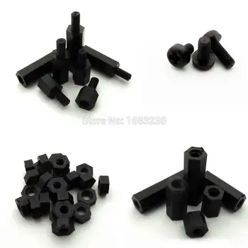 

50pcs Black Plastic Nylon M2 2mm Hex Hexagon Column Standoff Support Male-Female Female Spacer Phillips Pan Head Screw Nut