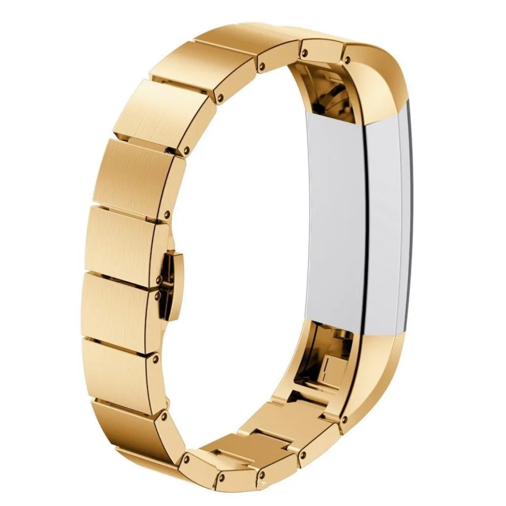Золото Ремешки для наручных часов для Fitbit Alta HR Нержавеющая сталь металла замена Смарт-часы браслет с двойной кнопка застежка
