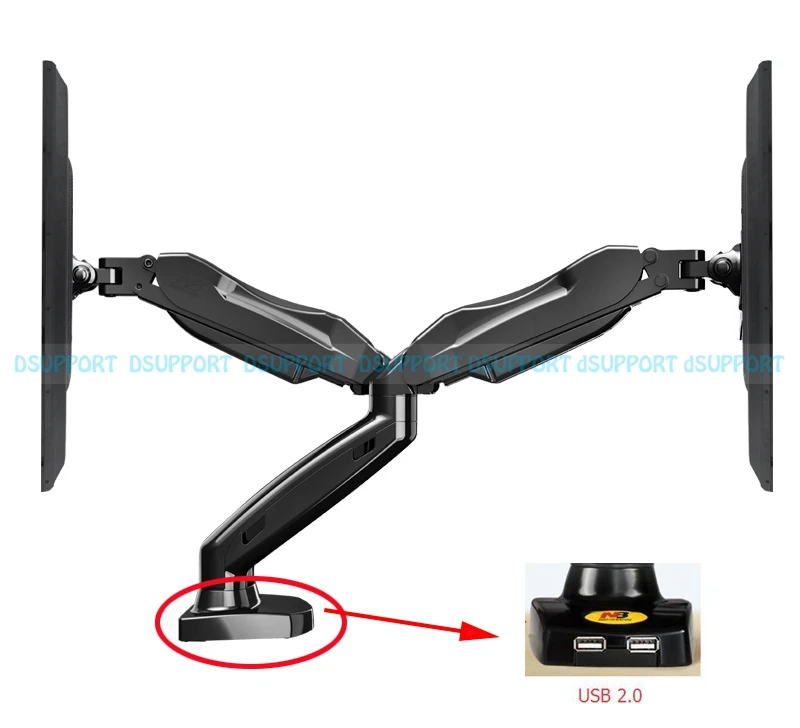 Газовая пружина 360 градусов настольный 1"-27" двойной держатель монитора с двумя портами usb полный движения двойной кронштейн монитора F160