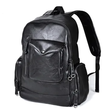 

Leather Men's Backpack Youth School Bags for Teenagers Male Black Color Fashion Travel Backpacks Bag