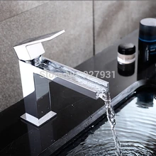 Beautifull Waterfall Long Neck Basin Sink Faucet Deck Mounted Brass Hot and Cold Bathroom Mixer Tap