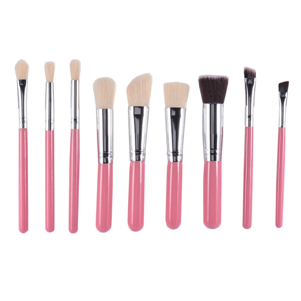 

9pcs Professional Makeup Brush Kit Pink Eyeshadow Eyebrow Brush Set Soft Face Powder Foundation Contour Blending Cosmetic Brush