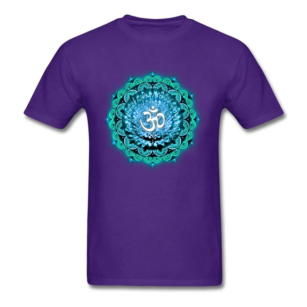 CasualFunny Short Sleeve Tops Shirt Father Day Designer Round Neck 100% Cotton Tee-Shirts Men Top T-shirts Om Mandala  Om Mandala purple