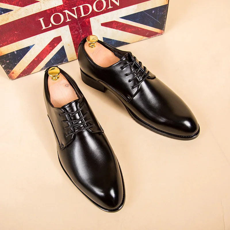 

2019 Men Formal Shoes Lace-up Microfiber Pointed Toe Basic Leather Shoes Luxury Shoe Spato Social Meeting Office Footwear