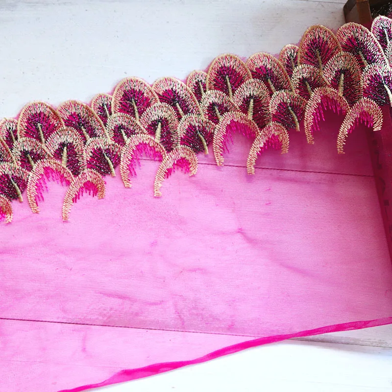 1 ярд павлиньи перья вышитые кружева отделка вышивка сетка кружева тюль ткани шторы платье аксессуары для пошива одежды DIY