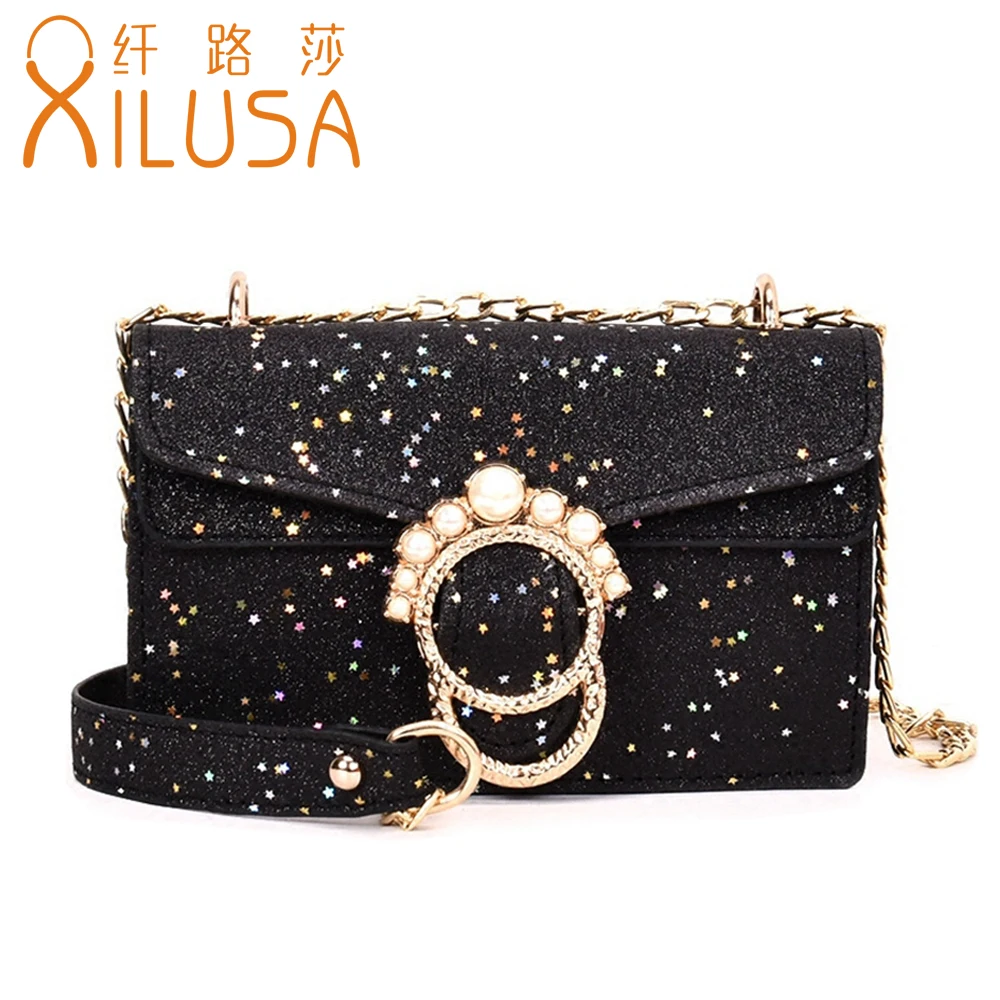 Xilusa модные женские туфли Блёстки сумка для дам Красочные Star Сумочка жемчуг круг