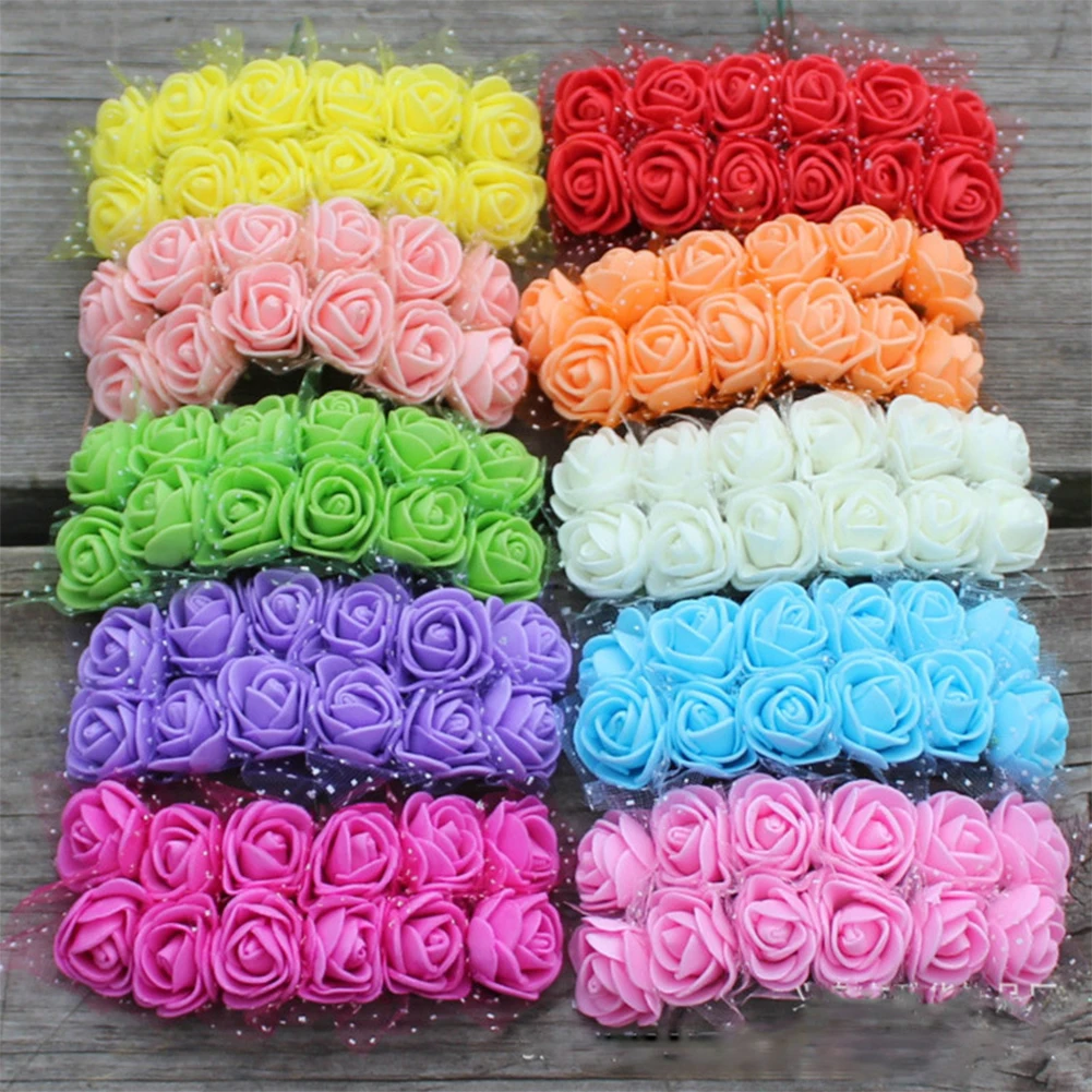 

12pcs/bag Mini Foam Fake Rose Artificial Flowers Decoration For Wedding Bouquet Multicolor Rose Wedding Flower Decoration
