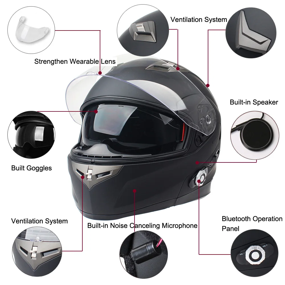 

New BM2-S Motorbike Bluetooth Smart Helmet Motorcycle Integral/Half Face Built in FM Intercom Device Support 2 Riders Talk