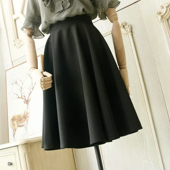 

plus size 3XL High Waist Pleated autumn Elegant Skirt Black White Knee-Length Skirts Fashion Women umbrella skirt