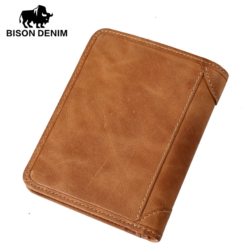 Винтажные мужские кошельки BISON DENIM тонкий брендовый держатель для кредитных карт