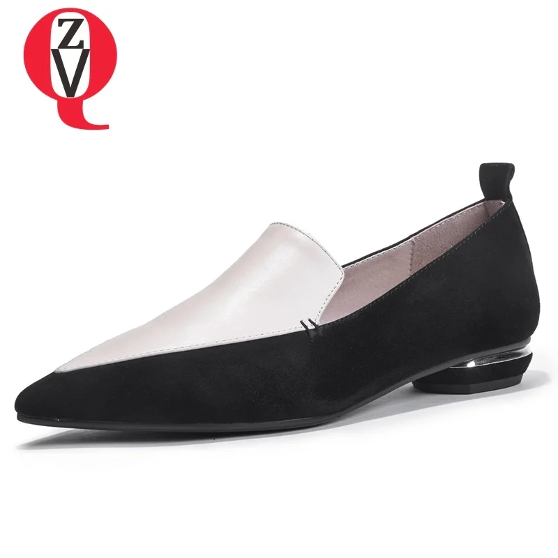 

ZVQ woman flats 2019 spring newest concise casual shoes genuine leather slip-on pointed toe mixed colors women shoes size 34-39