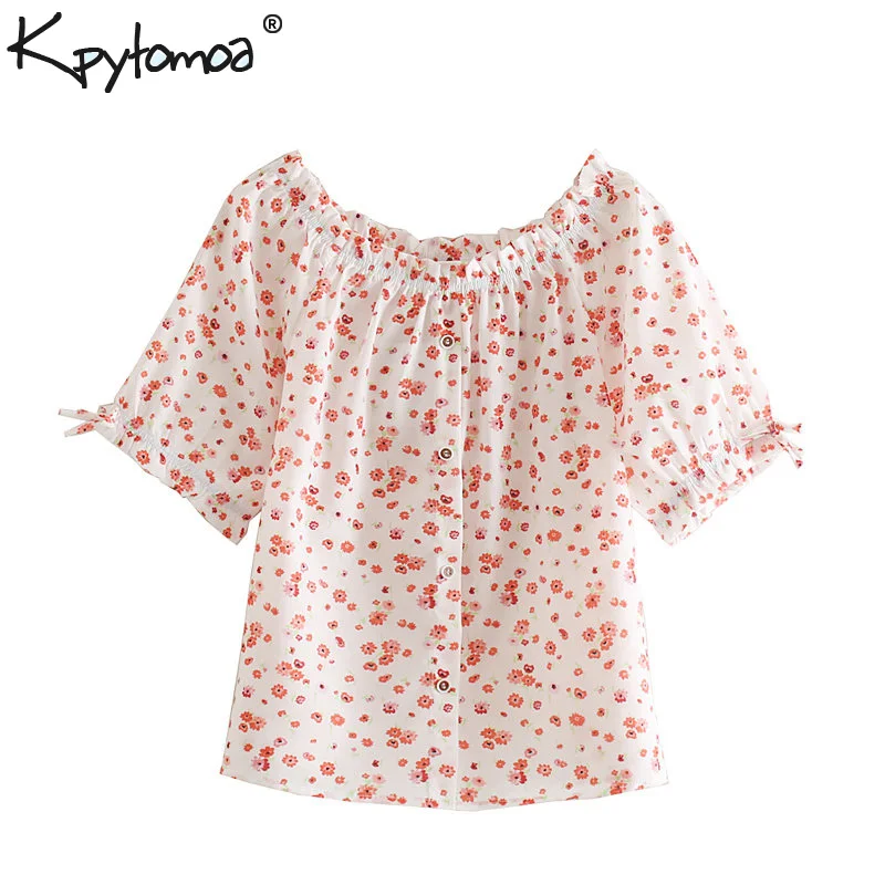 

Vintage Chic Floral Print Off Shoulder Tops Women Blouses 2019 Fashion Slash Neck Short Sleeve Ladies Shirts Casual Blusas Mujer