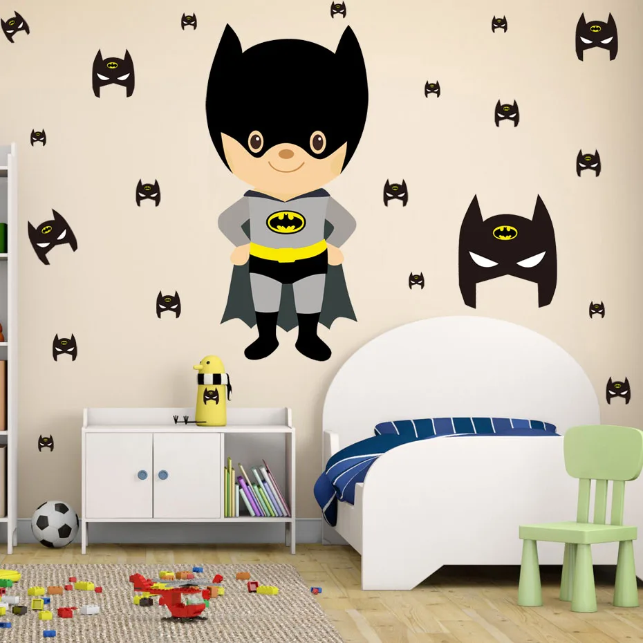 Cartoon Super Hero Bat Spider Man Wall Decal Room Decor American Captain Stickers for Nursery Children's Kids Bedroom Home Mural