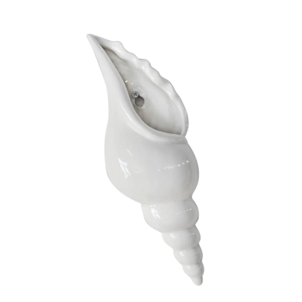 3x Modern White Ceramic Sea Shell Conch Flower Vase Wall Hanging Home Decor
