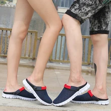 Летние Для мужчин тапочки воздушные сетчатые дашащие сандалии для пары пляж большого размера, женские сандалии, лёгкая подошва Мокасины обувь Mjuer