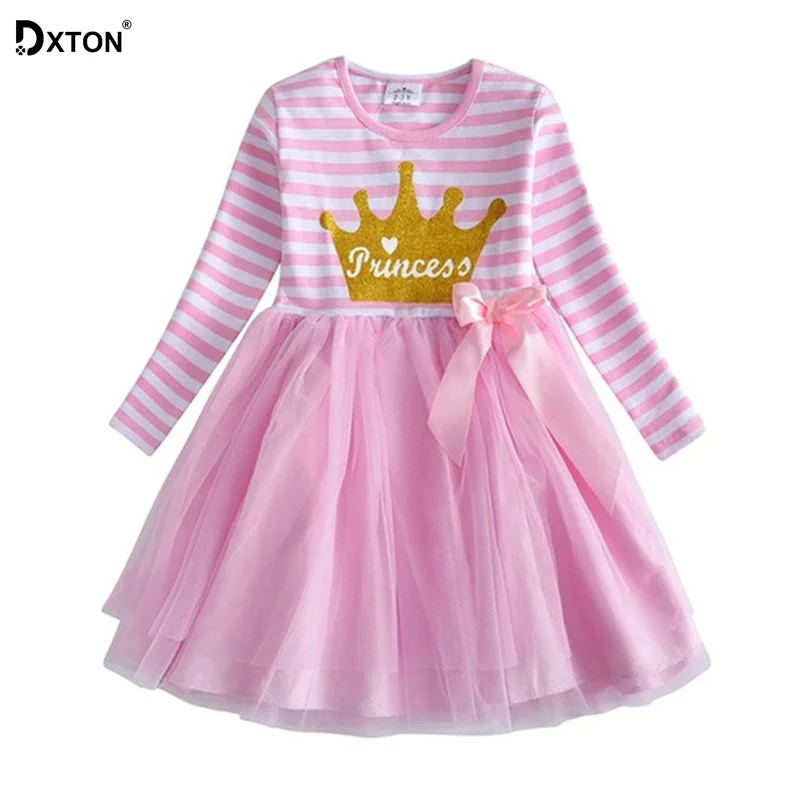 Dxton/платье принцессы с длинными рукавами зимние детские платья с единорогом для девочек, одежда из хлопка детское платье с рисунком для детей возрастом от 3 до 8 лет