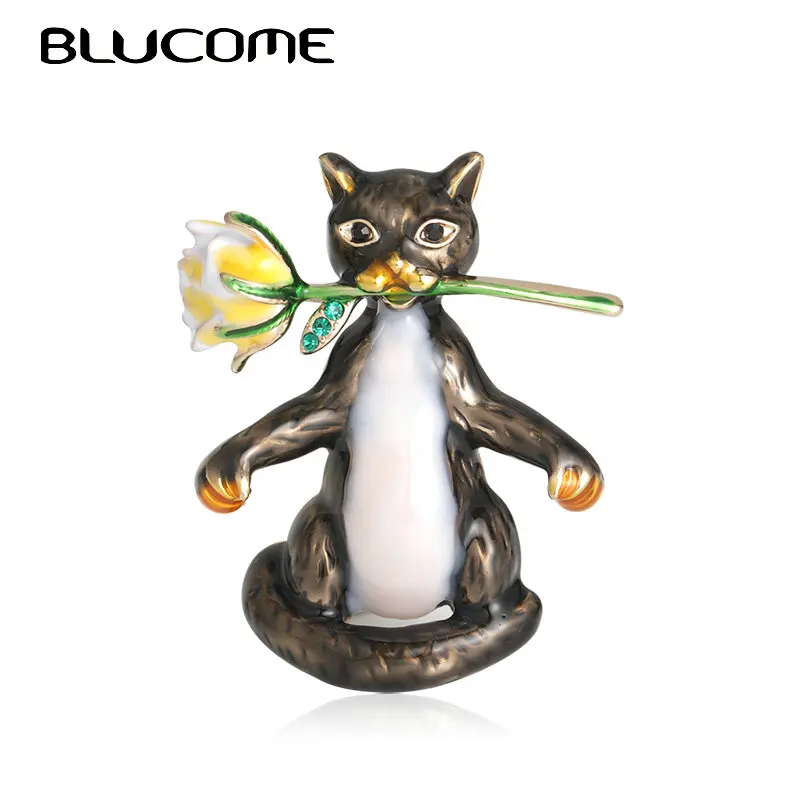 Женская/Детская брошь в форме кошки Blucome синяя эмалированная цветка Подарочный
