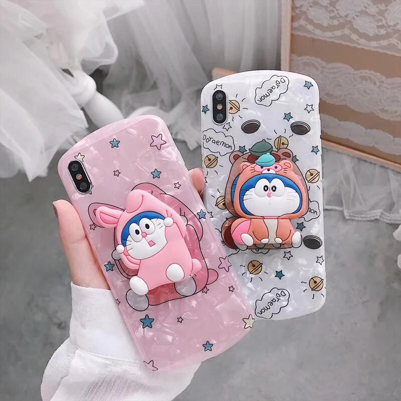 

For iphone 11 Pro Max arc Seashell cute cartoon Silicone bracket Doraemon cat fashion soft cover Mobile phone case for iPhone 6 6s 6splus 7 7plus 8 8plus X XR XS MAX