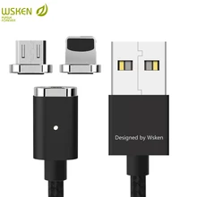 Магнитный зарядный кабель WSKEN 2 в 1 для iPhone 6, 7, 8 Plus, X, samsung, Xiaomi, 8 pin, IOS, Micro usb, светодиодный кабель для быстрой зарядки