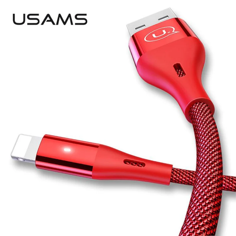 USAMS USB Cable para Cable de iluminación para iPhone Cable 2 m 2.4A de carga rápida Cable de datos para iPhone X 8 7 6 6 s plus 5 SE 5S cargador