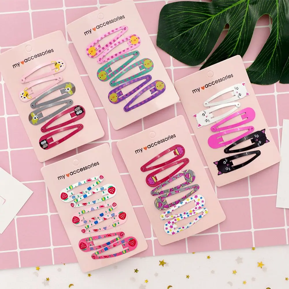 6PCS/Set 6cm Hair Clips Barrettes Girls Cute Metal Printed Barrette