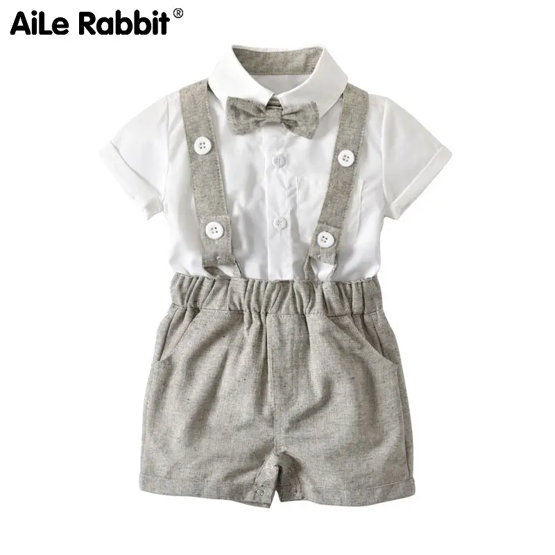 AiLe Rabbit/ детская одежда с перекрестной шнуровкой, новая летняя одежда для маленьких мальчиков, джентльмен, галстук-бабочка, костюмы на бретельках