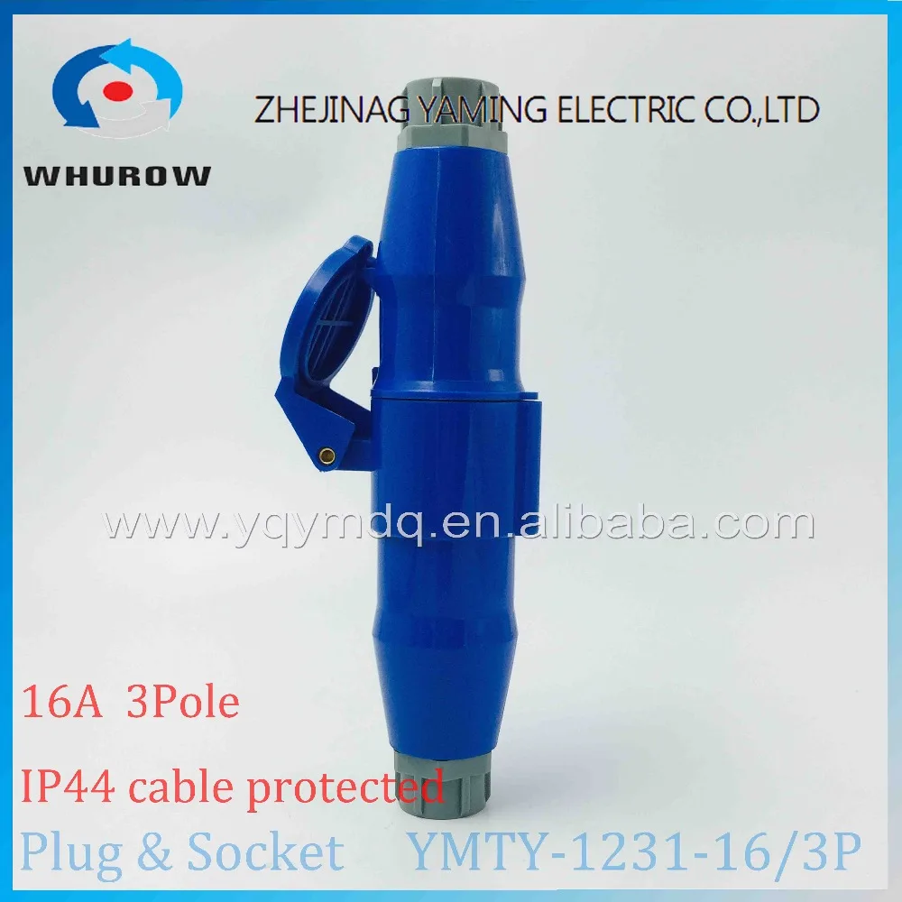 

IP44 splash proof cable protected plug and socket connector plastic 3P 3 pin 3 pole 16A 2P+E male and female